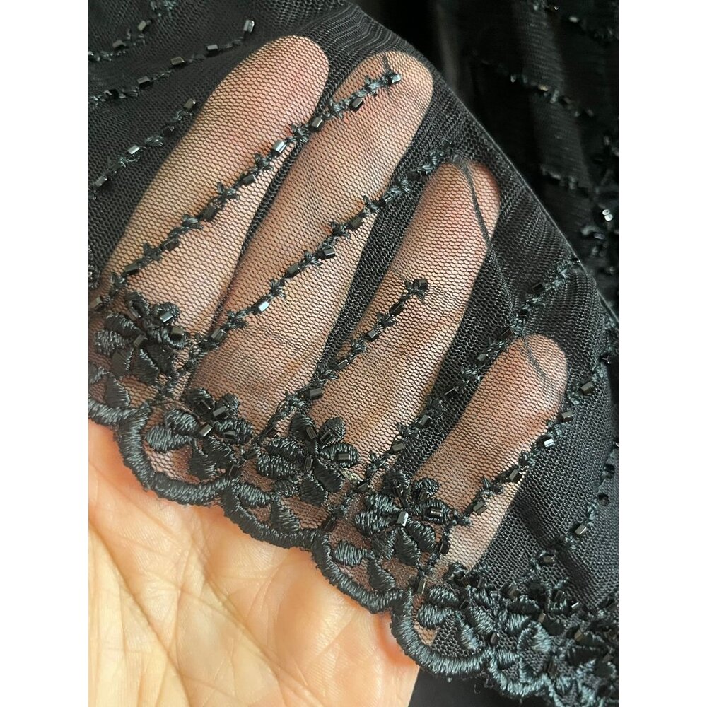 Vintage Silk Beaded Sheer Wrap Top Black 14 Cocktail Embroidery Wedding Formal - Picture 4 of 8